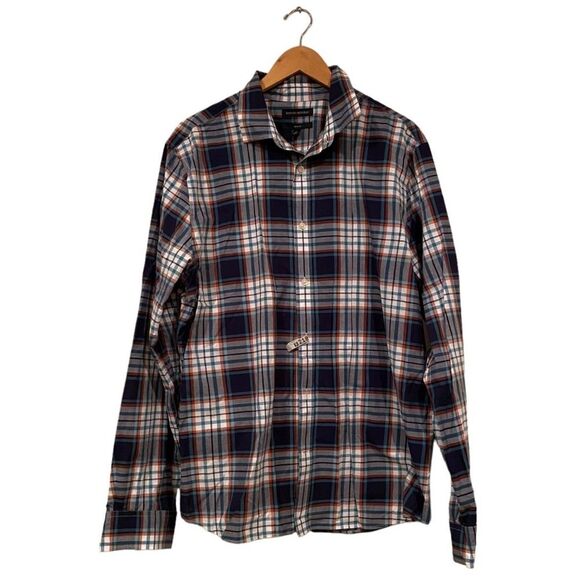Banana Republic Classic Navy Casual Plaid Button‎ Down XL - Picture 1 of 9